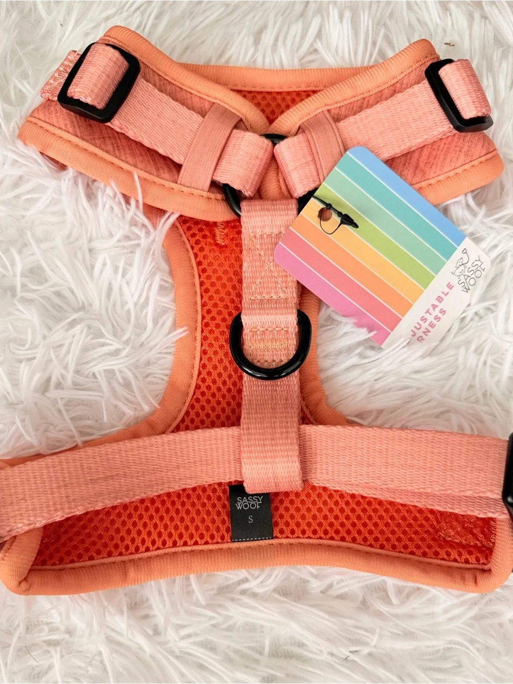 Sassy Woof Coral Orange Dog Harness - Comfortable Adjustable Chest Harness